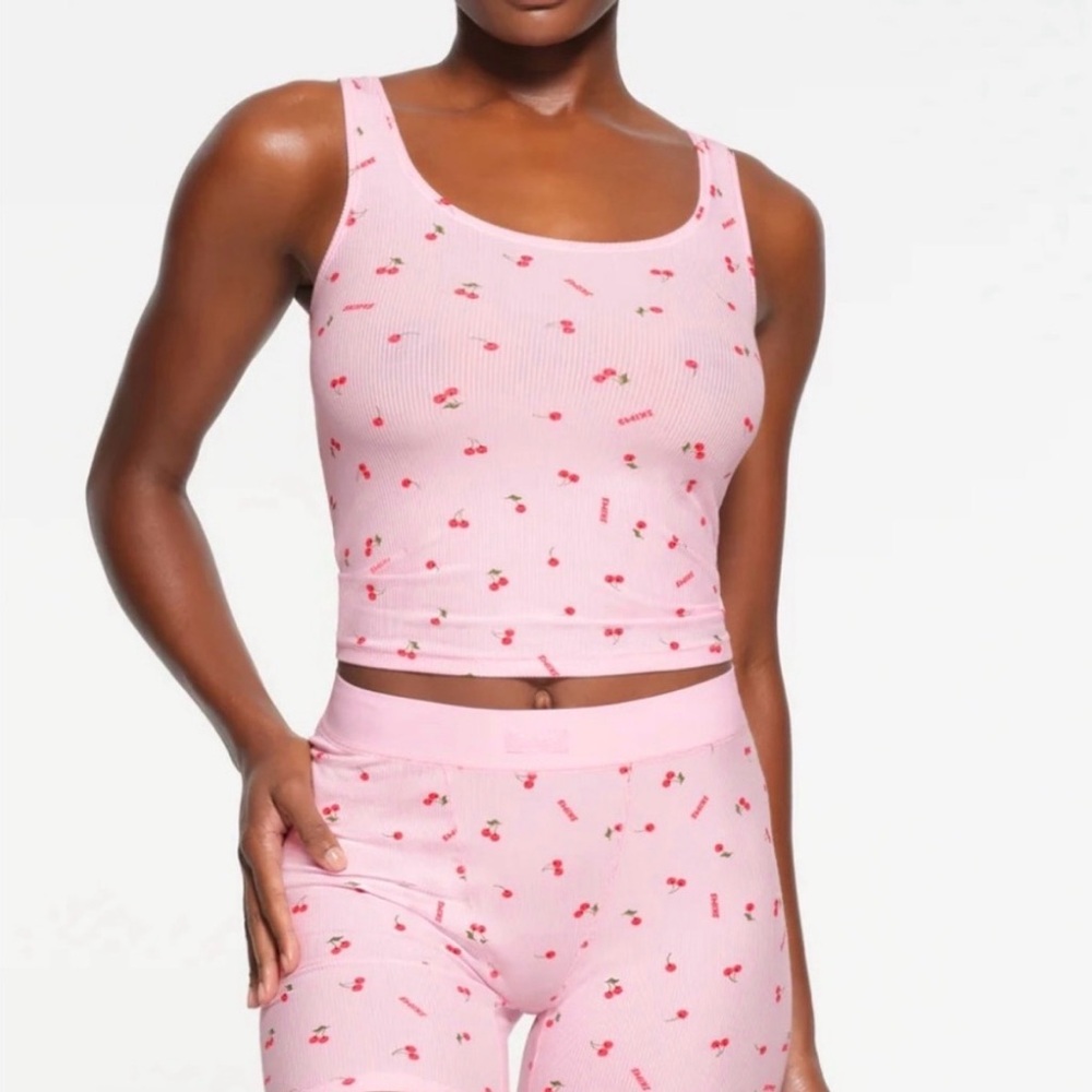 SOFT LOUNGE TANK & BOXER SET | CHERRY BLOSSOM PRINT | VALENTINE | SIZE L NWOT